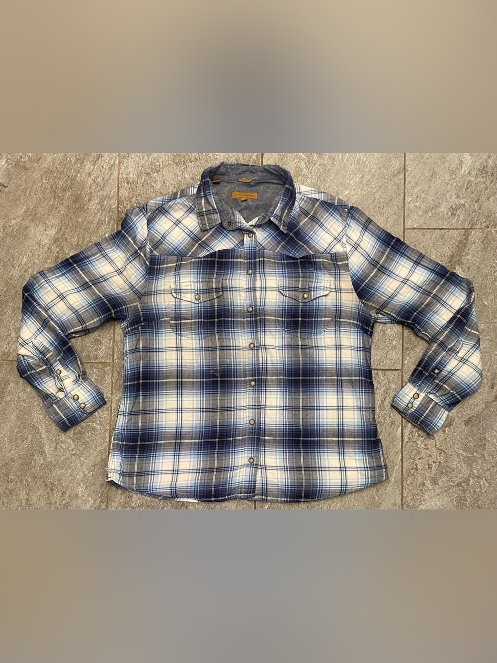Jachs Blue and White Plaid Button-Down Shirt Pearl Snaps Sz L